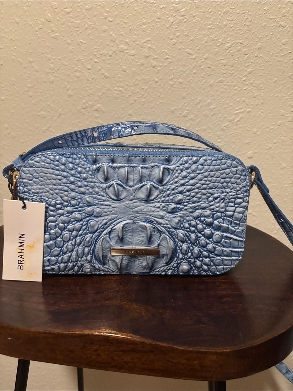 Brahmin Blue Croc-Embossed Leather Crossbody - Picture 2 of 13